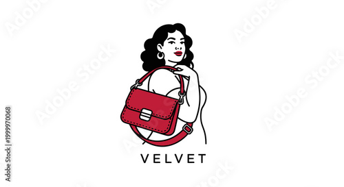Elegant woman with a red handbag, stylish fashion illustration.