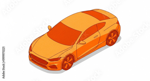 Modern Orange Sports Car Illustration Isometric View.