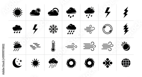 Collection of Weather Icons Representing Different Atmospheric Conditions.
