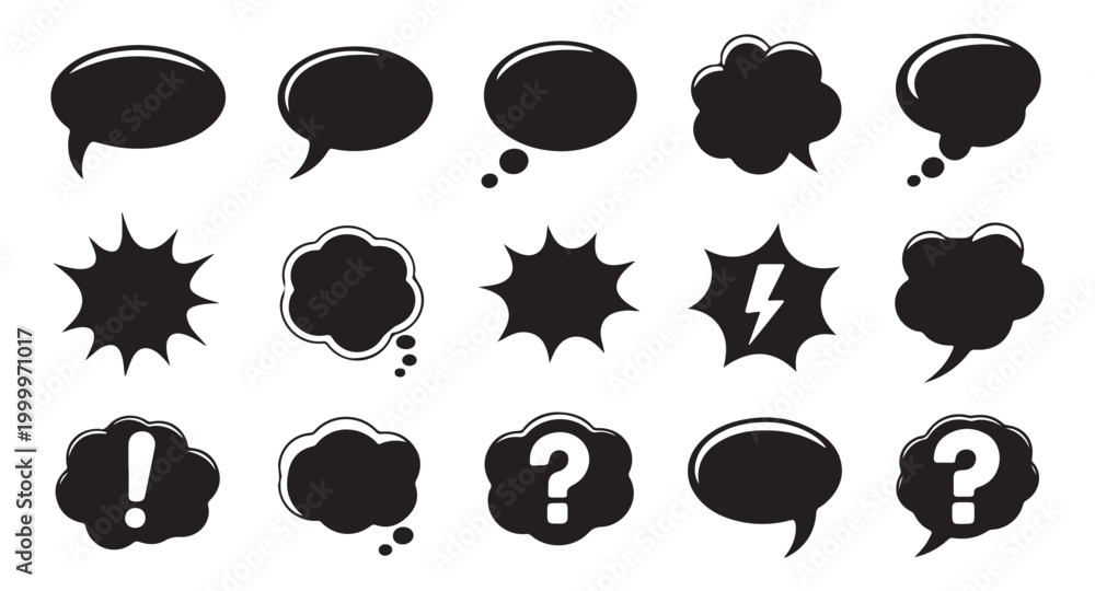 Fototapeta premium Comic speech bubbles and thought clouds collection with exclamation mark and question mark icons set.