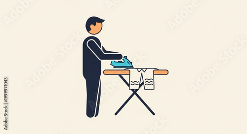 Person ironing clothes on an ironing board with focus.