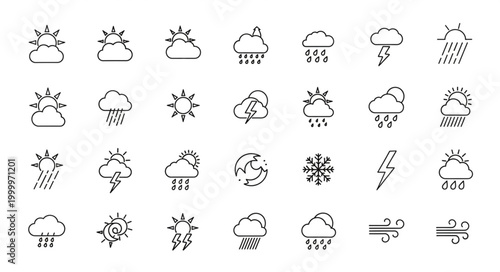 Collection of Hand Drawn Weather Icons Representing Different Forecasts.