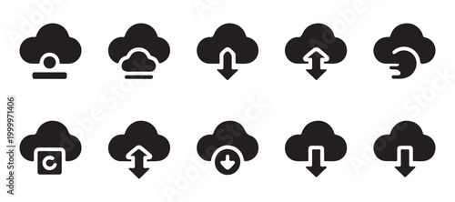 Database management and cloud synchronization icons illustrating file transfer and server operations.