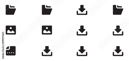 Fotografia Simple folder and download arrow icons collection for file saving and image gallery preview systems