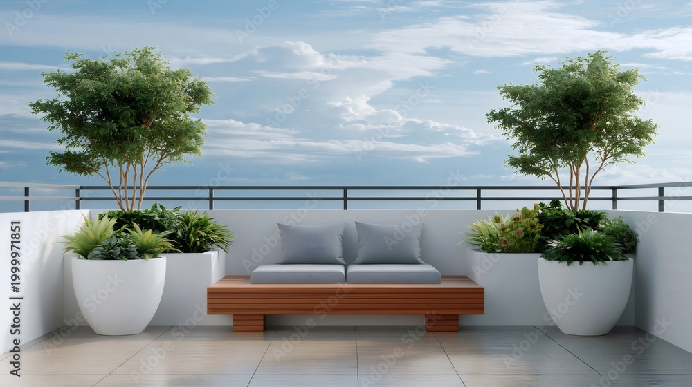 Naklejka premium Modern rooftop terrace creating relaxing urban garden