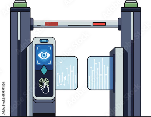 Advanced Biometric Security Gate with Iris and Fingerprint Scanning Technology Illustration
