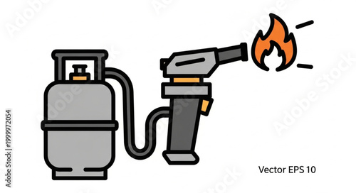 Propane Torch with Tank and Flame Illustration.