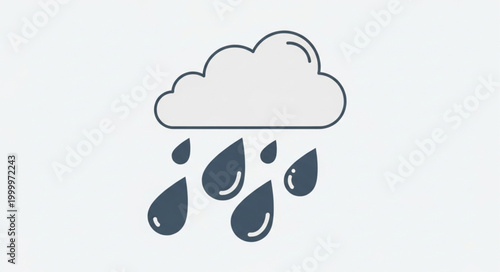 Rainy Weather Icon - Cloud with Falling Raindrops, Weather Forecast Symbol.