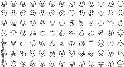 Black and White Line Art Emojis, Icons and Symbols for Digital and Print Use