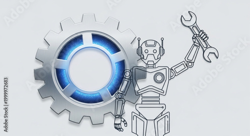 Robot Repairing Gear - A Conceptual Illustration of Technology and Maintenance.