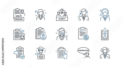 Collection of outline icons representing customer service, communication, and feedback processes