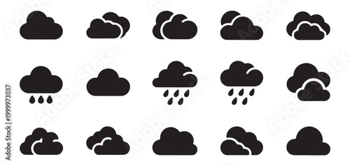 Bilde på lerret Cloud weather conditions and sky forecast glyph icons for meteorological app design symbols collection