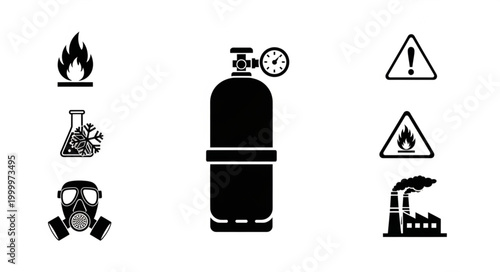 Safety Symbols and Gas Cylinder - Hazard Awareness and Industrial Safety.