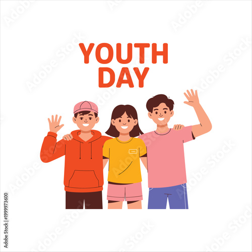 Happy Youth Day Illustration with Diverse Young People Celebrating Together