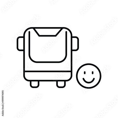 Shuttle bus and smiley face. Public transportation service satisfaction, urban mobility positive feedback. Pixel perfect, editable stroke vector icon