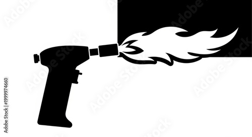 Silhouette of a blowtorch with flame against a contrasting background.