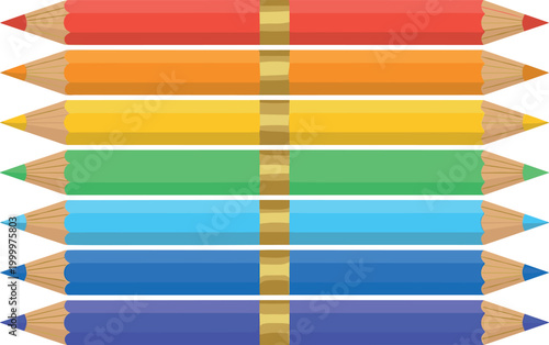Rainbow colored pencil set arranged in order school stationery vector illustration.