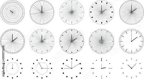 Clock Face Illustration Set with Various Time Designs and Styles for Time, Schedule, and Watch Branding