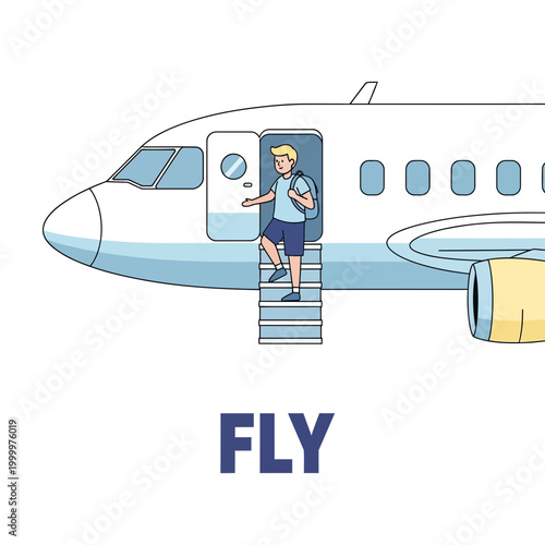 Man boarding airplane, vector illustration