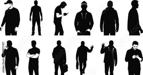 Collection of diverse black male silhouettes in various standing poses