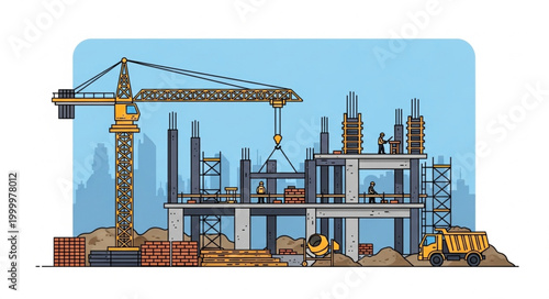Construction Site With Crane.
