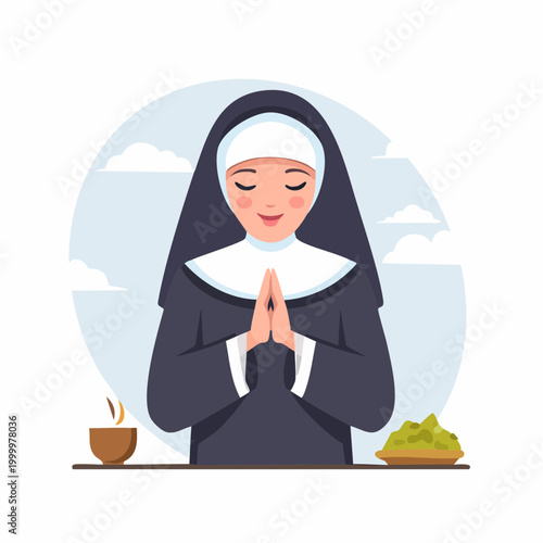 Nun Praying with Food and Drink