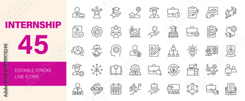 Internship icon set. Editable line icons. Vector illustration.