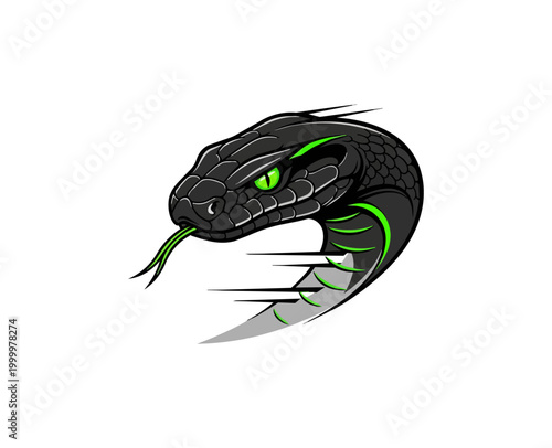 Stylized snake head illustration on black background