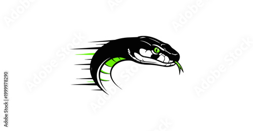 Stylized snake illustration with green and white accents on black background