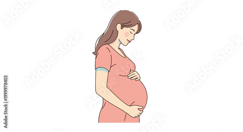 Serene illustration of an expectant mother gently cradling her baby bump, embodying the beautiful journey of motherhood and anticipation