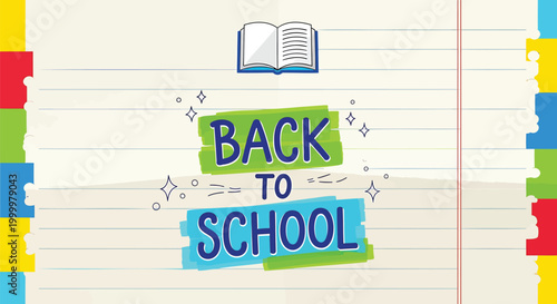 Back to school, education, vector illustration, colorful, notebook paper background