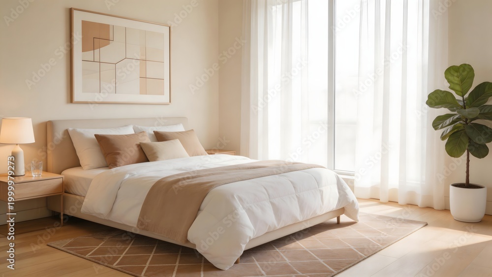 Fototapeta premium Modern bedroom interior with natural light