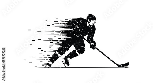 Hockey player, ice hockey, speed, motion, black silhouette, sports illustration, vector graphics