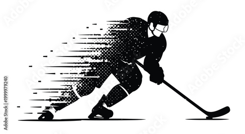 Hockey player, ice hockey, speed motion, black silhouette, sports icon