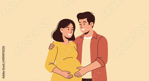 A happy pregnant woman and her partner embrace, celebrating the anticipation of their new family member
