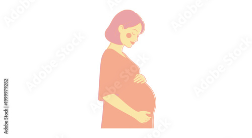 Illustration of a pregnant woman with her hands on her belly, symbolizing motherhood and new life in a gentle, minimalist style