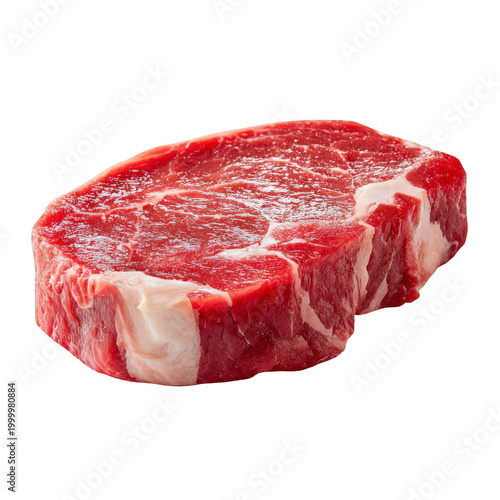 raw marbled beef steak cutout with fat edge isolated on transparent background