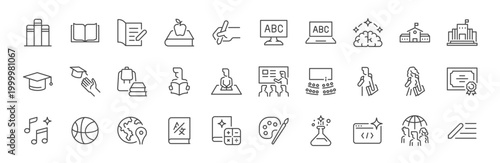 School icon set. It includes education, class, knowledge, lesson, study, and more icons. Editable Vector Stroke.