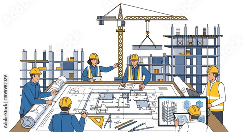 Construction workers planning site.