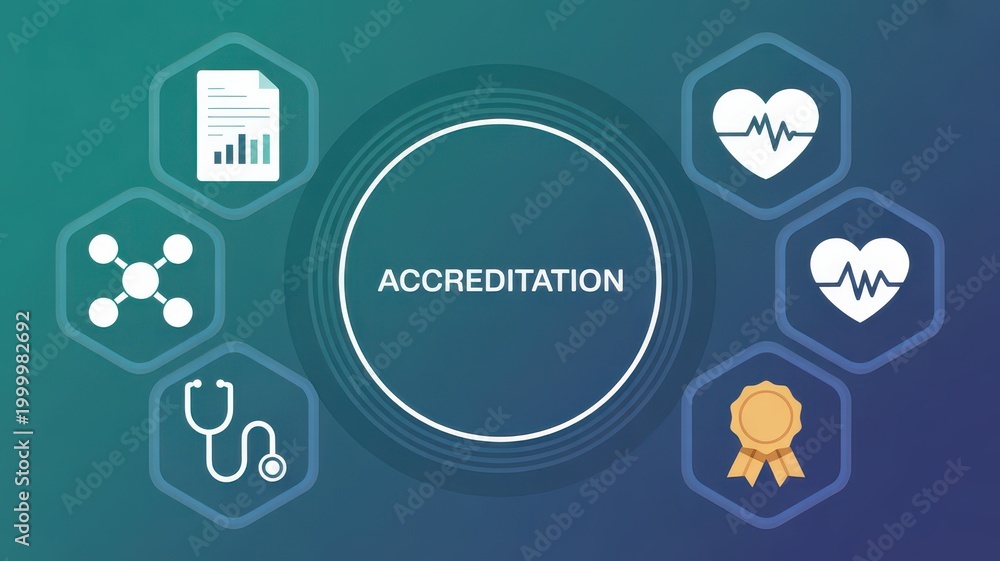 Fototapeta premium Healthcare accreditation concept with medical icon representing quality standard and clinical excellence