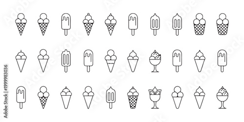 Variety of ice cream and popsicle line icons set