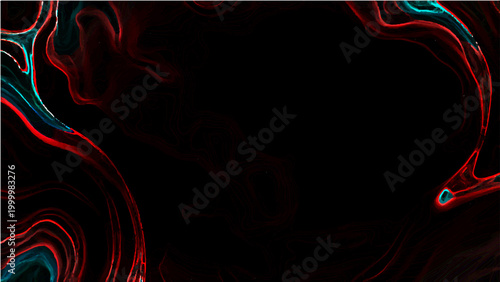 Abstract Vector fluid art vibrant red and teal hues swirling against dark canvas background evoking dynamic movement and artistic expression. 
