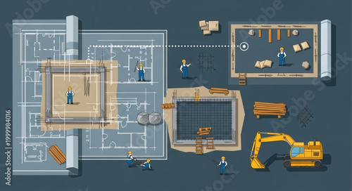 Construction Site With Workers.