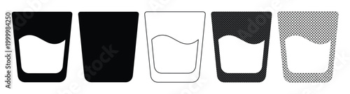 Photos Minimalist Glass Icons Set, five black and white water glasses, simple beverage