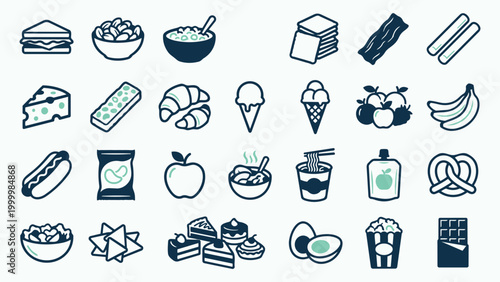 Minimalist Food and Snack Vector Icon Set for Web and Mobile Interfaces