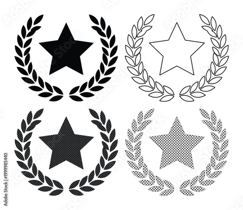 Fotografie Award-winning star laurel wreath vector icon set, classic achievement and succes