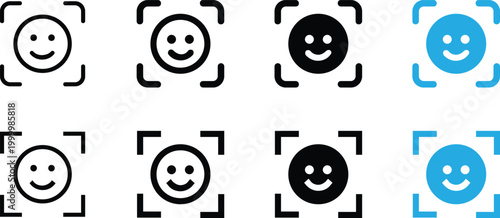 Face detection and smile recognition icon set for camera and portrait photography