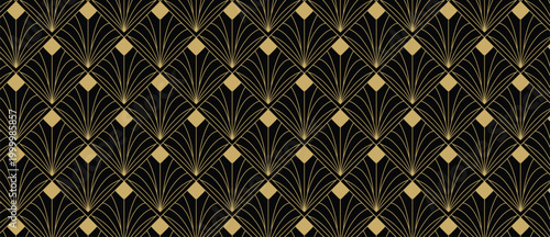 Luxury art deco gold geometric pattern vector. Elegant metallic golden background for wedding invitation, wallpaper, textile, fabric, packaging and premium design.