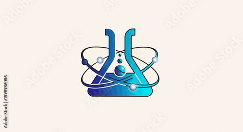 Illustration of a Science Lab Beaker with Atom Structure for Research.