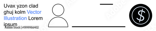Finance, business, online transactions, budgeting, user profiles, monetary services. Black outline of a person, a horizontal line and a dollar symbol. Finance and business concept